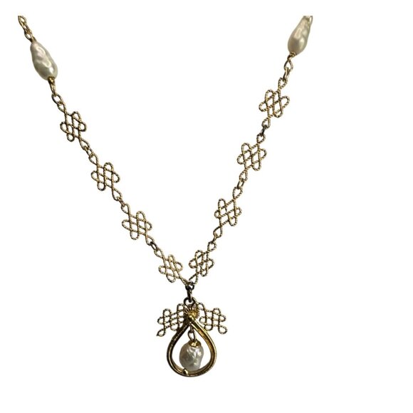 Franklin Mint 22K GEP Sterling Silver Necklace with Baroque Cultured Pearls 17" - Picture 6 of 8